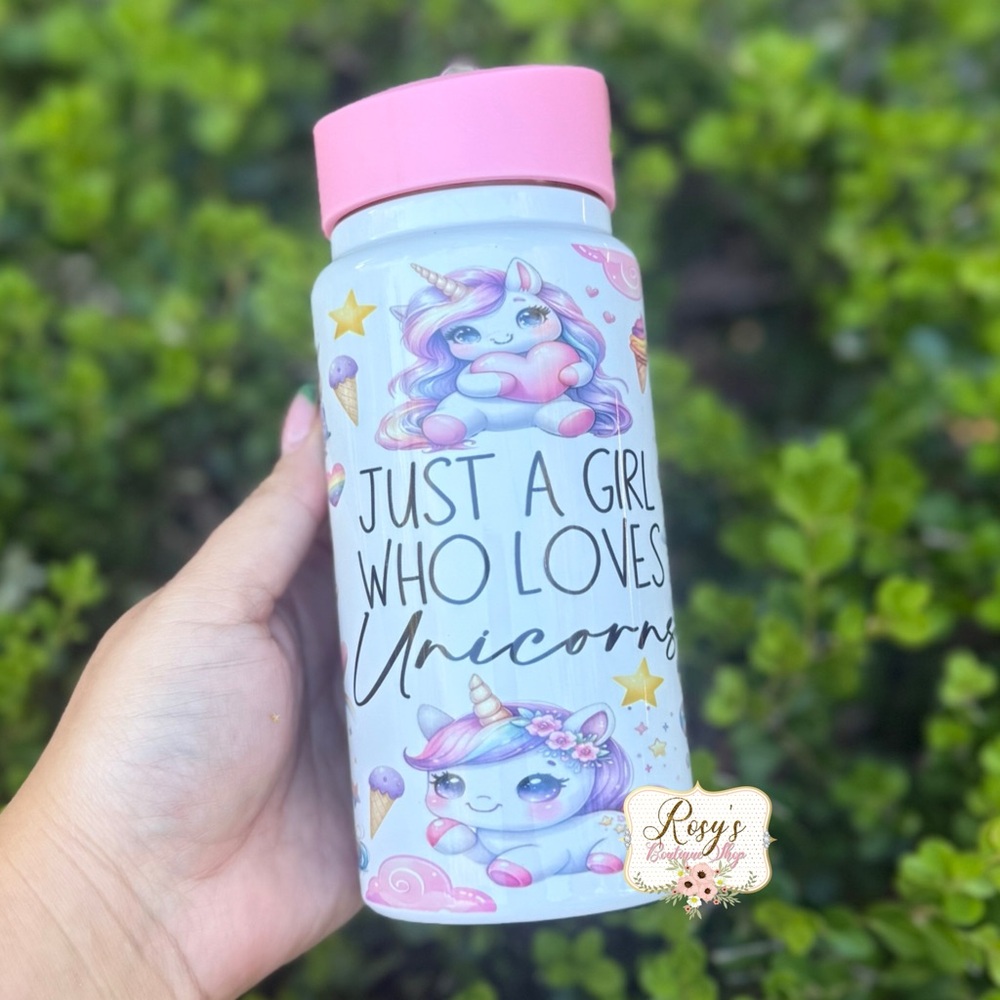 Just a Girl Who Loves Unicorns Pink and White Bottle